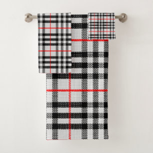 Conjunto De Toalhas Tecido Checkered clássico vermelho branco preto d