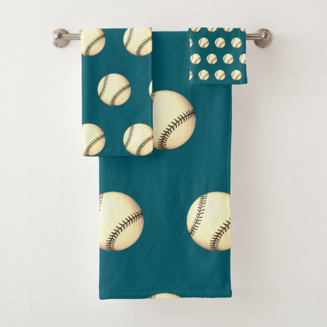 Conjunto De Toalhas Tema de Beisebol Azul-Verde (Insitu)