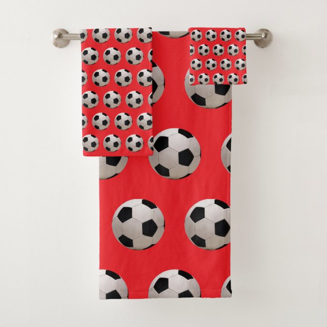 Conjunto De Toalhas Tema de Bola de Futebol Vermelha (Insitu)