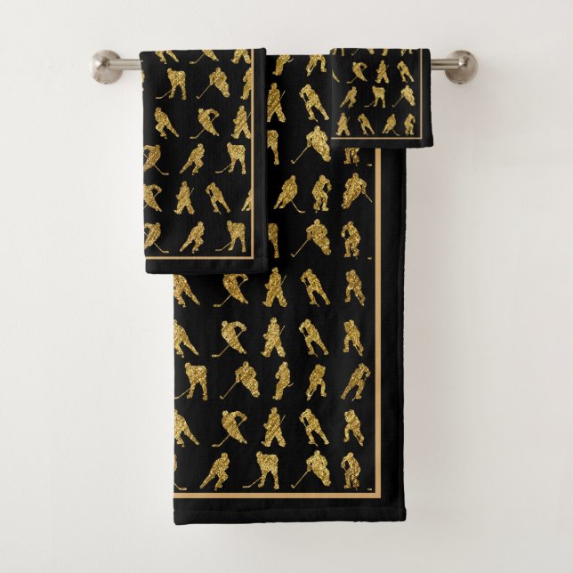 Conjunto De Toalhas Tema De Hóquei Preto E Dourado (Insitu)