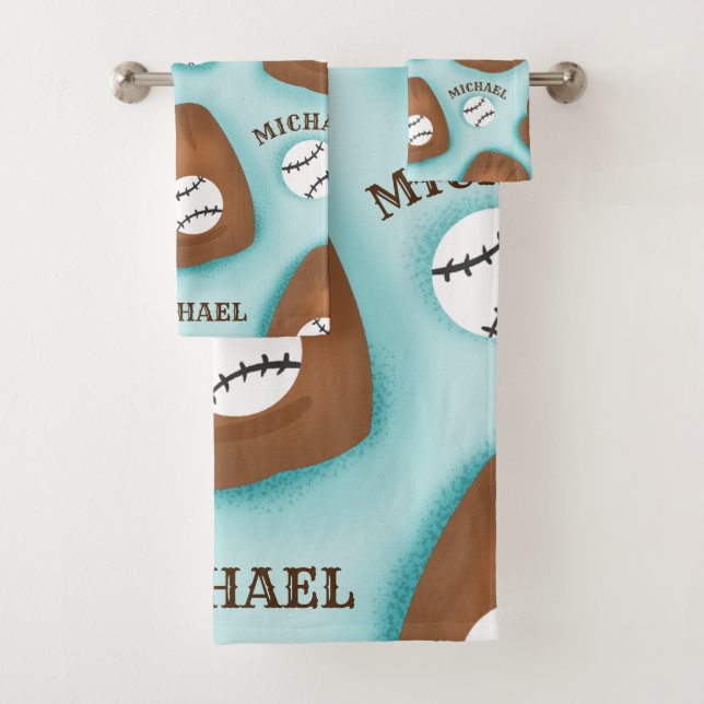 Conjunto De Toalhas Tema do Esporte Padrão da Bola de Beisebol e Nome  (Insitu)