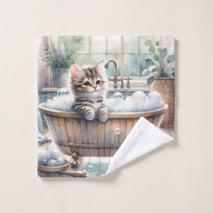 Conjunto De Toalhas Tempo de Banho de Gatinho Bastante Bonito
