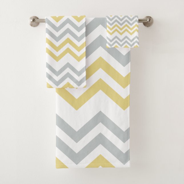Conjunto De Toalhas Tendência Amarelo E Cinza Chevron (Insitu)