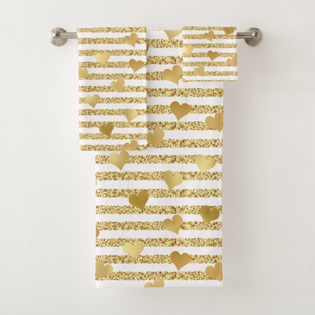 Conjunto De Toalhas Tendy Dourado Glitter Romântico Corações Girly Pad (Insitu)