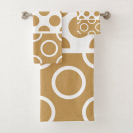 Conjunto De Toalhas Terra Castanho e Bolinhas Branca
