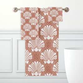 Conjunto De Toalhas Terracota & Concha Branca