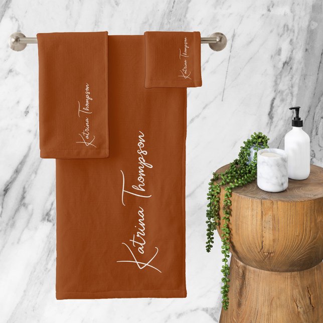 Conjunto De Toalhas Terracotta Modern Signature Script Monograma (Criador carregado)