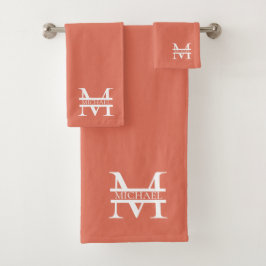 Conjunto De Toalhas Terracotta Monograma e Nome Elegante Personalizado
