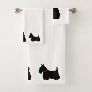 Conjunto De Toalhas Terrier escocês/colar vermelho/branco - colar a pr