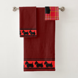 Conjunto De Toalhas Terrier escocês/colar vermelho/xadrez vermelha/fr