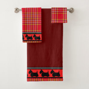 Conjunto De Toalhas Terrier escocês/colar vermelho/xadrez vermelha/fr