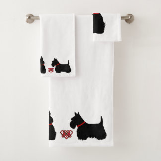 Conjunto De Toalhas Terrier Escocês/colarinho vermelho/coração celta v