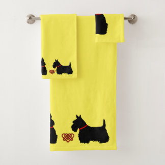 Conjunto De Toalhas Terrier Escocês/colarinho vermelho/coração celta v