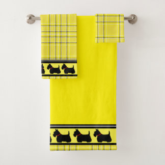 Conjunto De Toalhas Terrier Escocês/colarinho vermelho/xadrez amarelo/