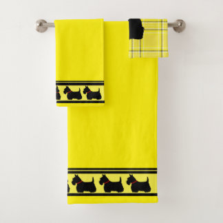 Conjunto De Toalhas Terrier Escocês/colarinho vermelho/xadrez azul/bor