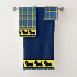 Conjunto De Toalhas Terrier Escocês/colarinho vermelho/xadrez azul/bor