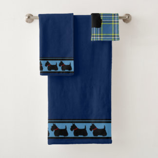 Conjunto De Toalhas Terrier Escocês/colarinho vermelho/xadrez azul/bor