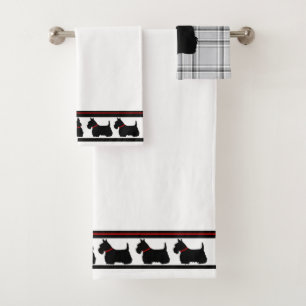 Conjunto De Toalhas Terrier escocês/colarinho vermelho/xadrez de cinza