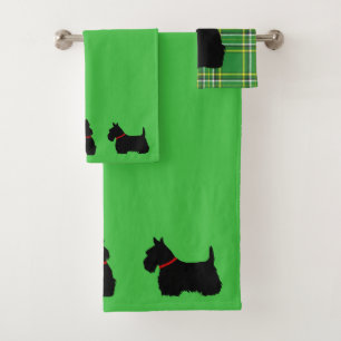 Conjunto De Toalhas Terrier Escocês/colarinho vermelho/xadrez verde - 