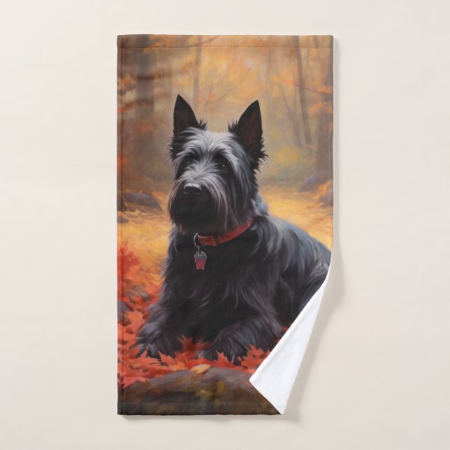 Conjunto De Toalhas Terrier escocês nas folhas de outono é inspirado (Toalha de mão)