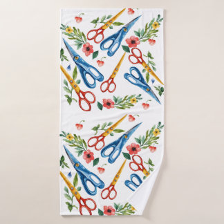 Conjunto De Toalhas Tesoura Aquarela & Flores Silvestres Padrão Sem Co