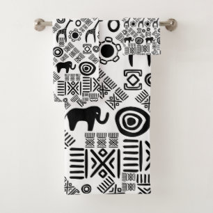 Conjunto De Toalhas Teste padrão africano étnico #5 preto e branco