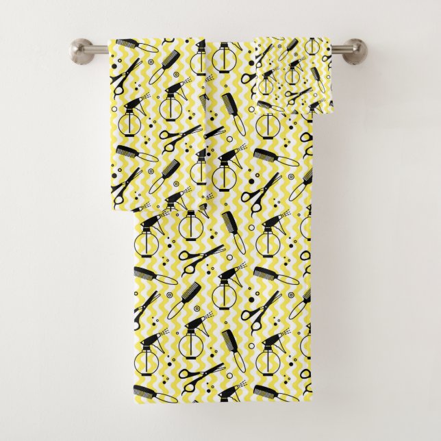 Conjunto De Toalhas Teste padrão amarelo da ferramenta do cabeleireiro (Insitu)