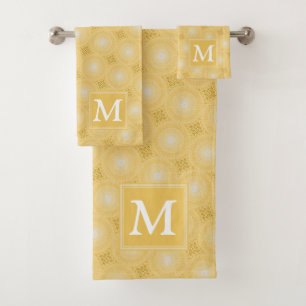Conjunto De Toalhas Teste padrão amarelo dos círculos do monograma