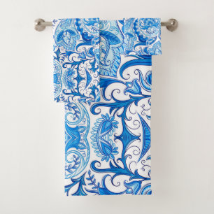Conjunto De Toalhas Teste padrão azul & branco de Paisley