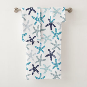 Conjunto De Toalhas Teste padrão azul da estrela do mar
