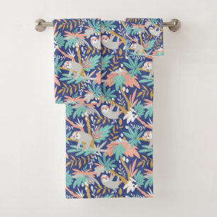 Conjunto De Toalhas Teste padrão azul tropical da preguiça