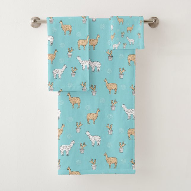 Conjunto De Toalhas Teste padrão bonito do cacto do lama da alpaca (Insitu)