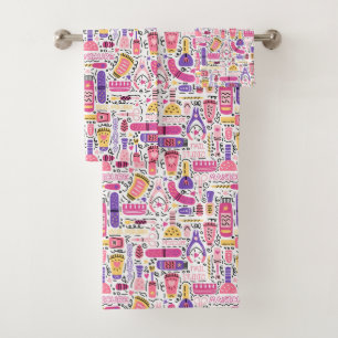 Conjunto De Toalhas Teste padrão bonito do Manicure do Doodle