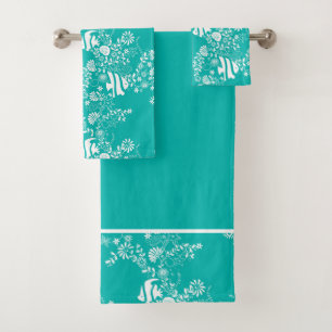 Conjunto De Toalhas Teste padrão branco verde da vida do oceano da