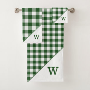 Conjunto De Toalhas Teste padrão branco verde Monogrammed da xadrez d