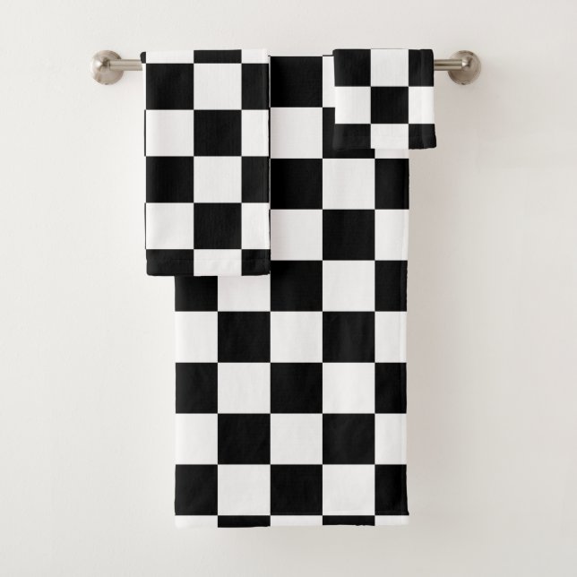 Conjunto De Toalhas Teste padrão Checkered preto e branco (Insitu)