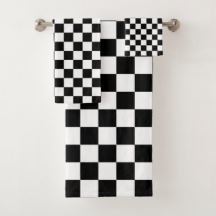 Conjunto De Toalhas Teste padrão clássico do branco do preto do