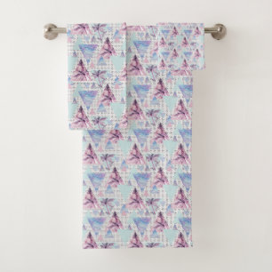 Conjunto De Toalhas Teste padrão cor-de-rosa & azul da aguarela da