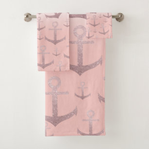 Conjunto De Toalhas Teste padrão cor-de-rosa da âncora do brilho do