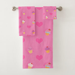 Conjunto De Toalhas Teste padrão cor-de-rosa do cupcake