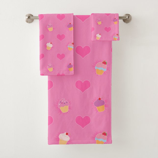 Conjunto De Toalhas Teste padrão cor-de-rosa do cupcake (Insitu)