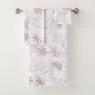 Conjunto De Toalhas Teste padrão cor-de-rosa do Natal do floco de neve