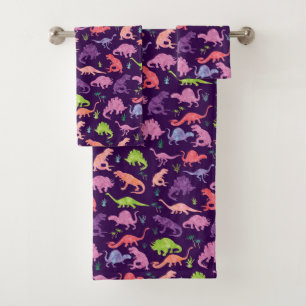 Conjunto De Toalhas Teste padrão cor-de-rosa roxo do dinossauro da