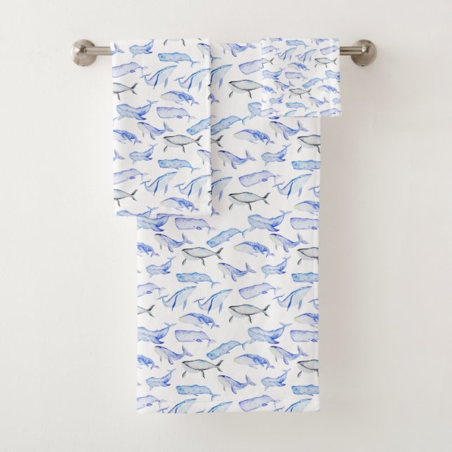 Conjunto De Toalhas Teste padrão da baleia azul da aguarela (Insitu)