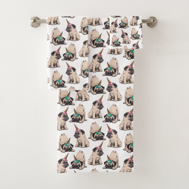 Conjunto De Toalhas Teste padrão de aspiração do unicórnio dos Pugs | (Insitu)