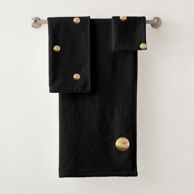 Conjunto De Toalhas Teste padrão de bolinhas preto e Dourado elegante (Insitu)
