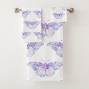Conjunto De Toalhas Teste padrão de borboleta violeta 2 da aguarela
