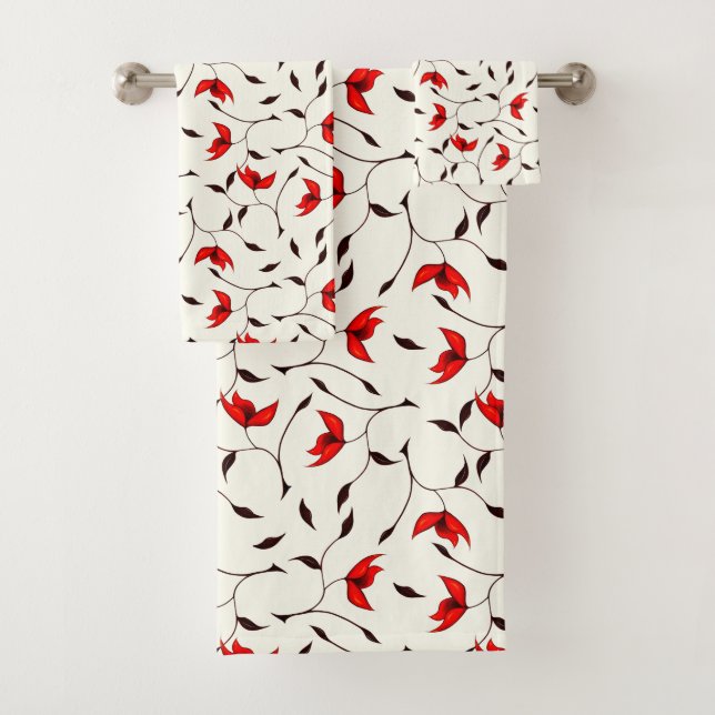 Conjunto De Toalhas Teste padrão de flor vermelho delicado bonito (Insitu)