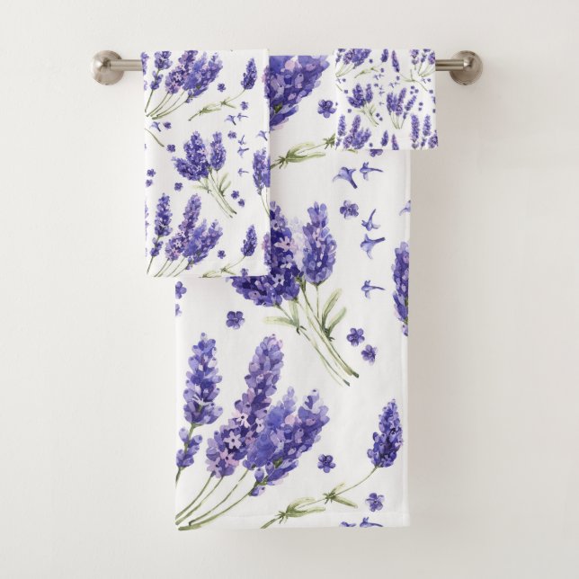 Conjunto De Toalhas Teste padrão de flores da aguarela da lavanda (Insitu)