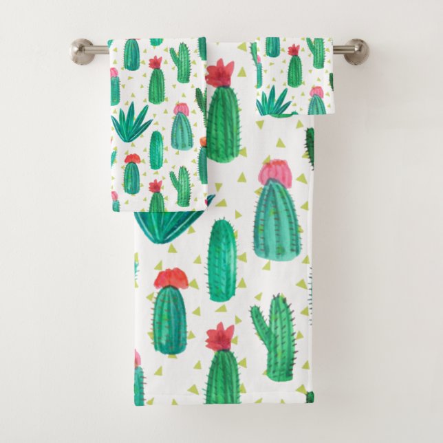 Conjunto De Toalhas Teste padrão de florescência do cacto da aguarela (Insitu)